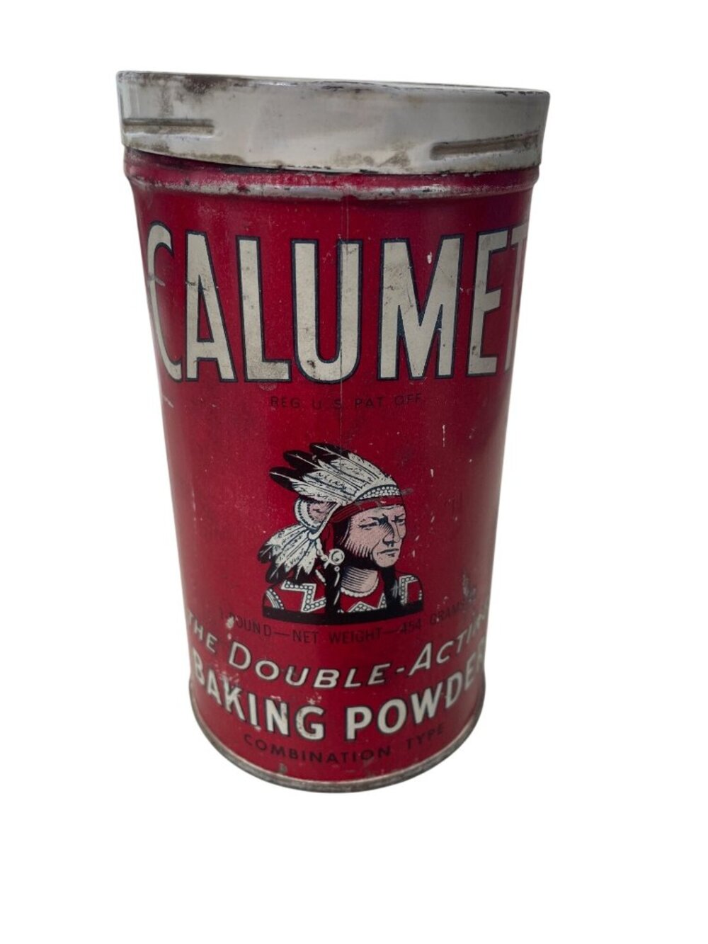 Calumet Baking Powder Tin 1 Lb Can Advertising Native American Indian Vintage